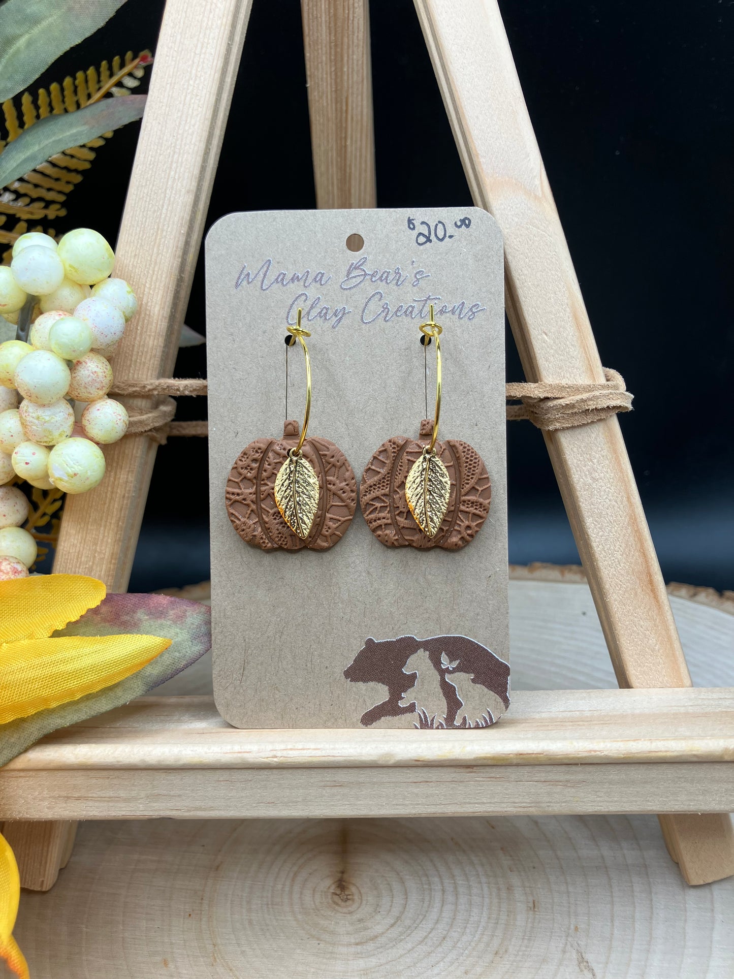 Pumpkin Hoops w/Leaf Charm - Sienna