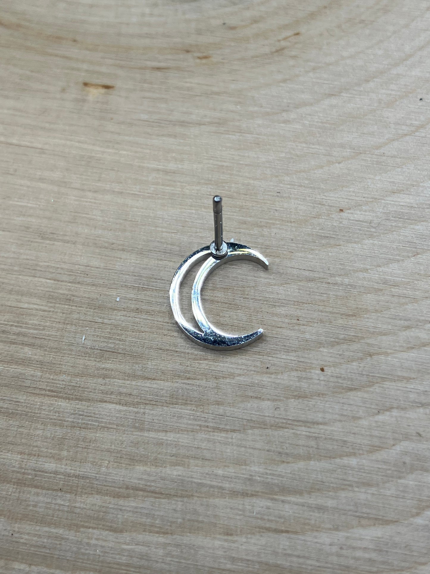 Crescent Moon Stud - Silver Tone