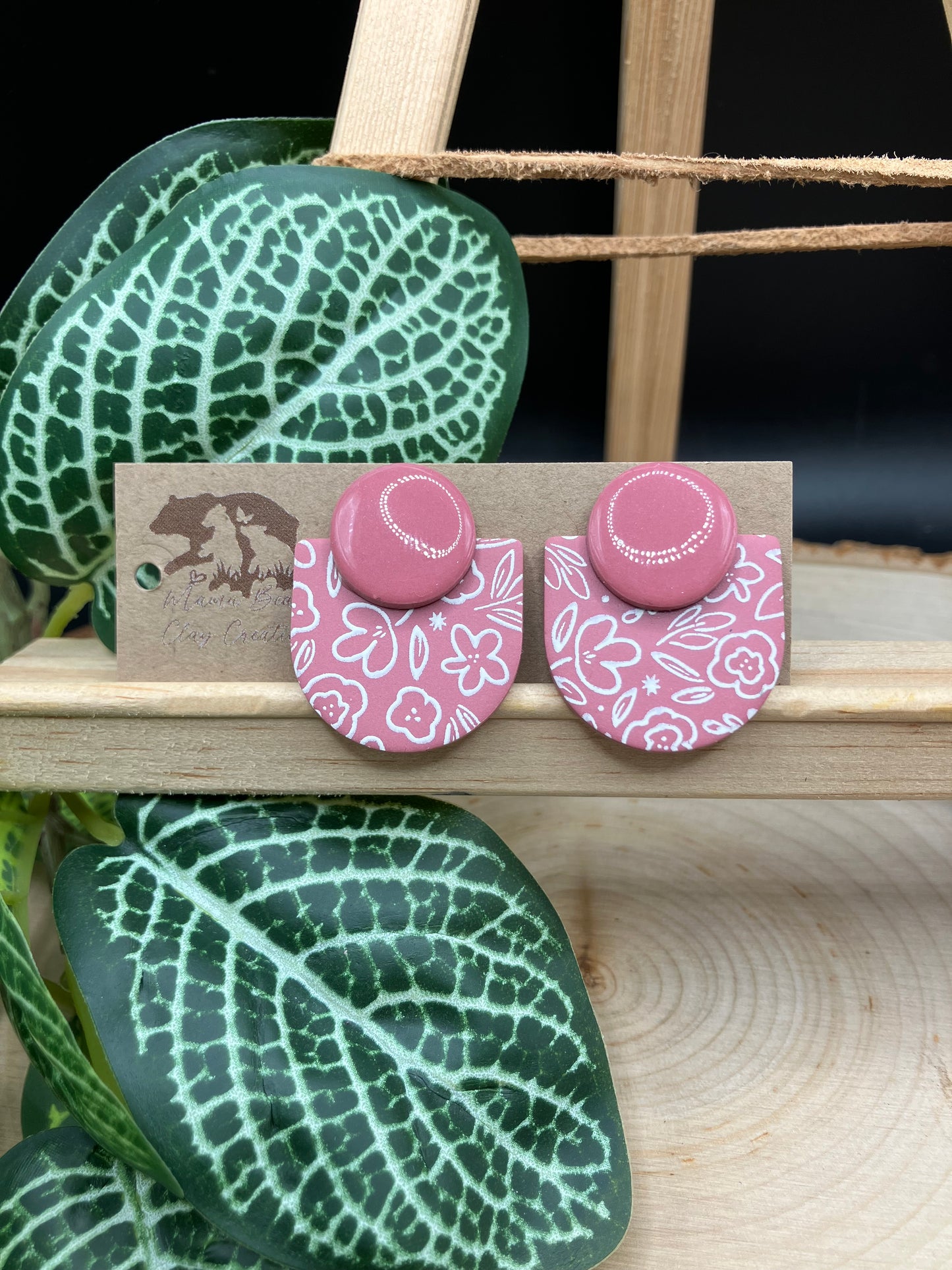 Pink Floral Statement Stud