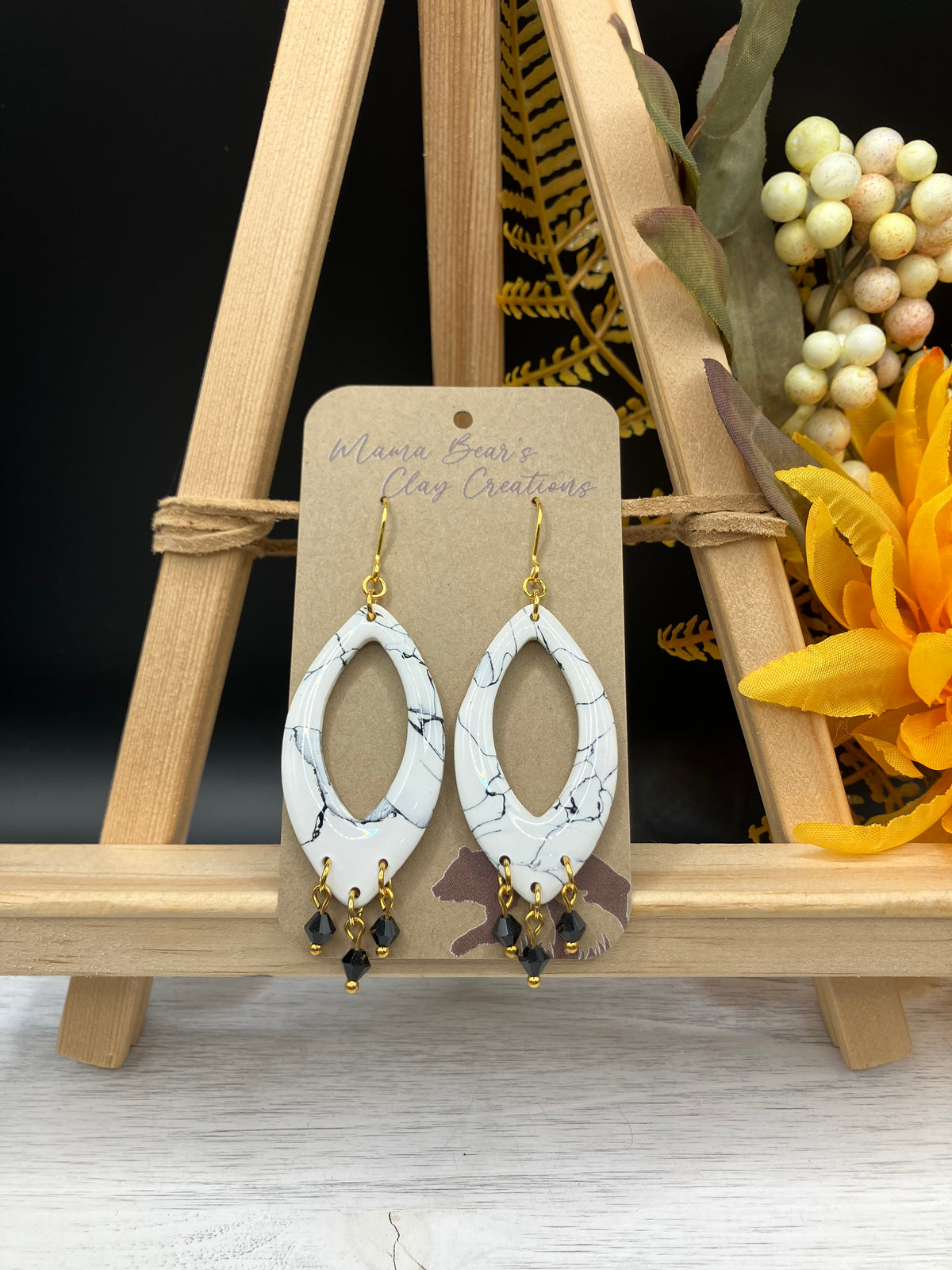 White Marble Donut Teardrop Beaded