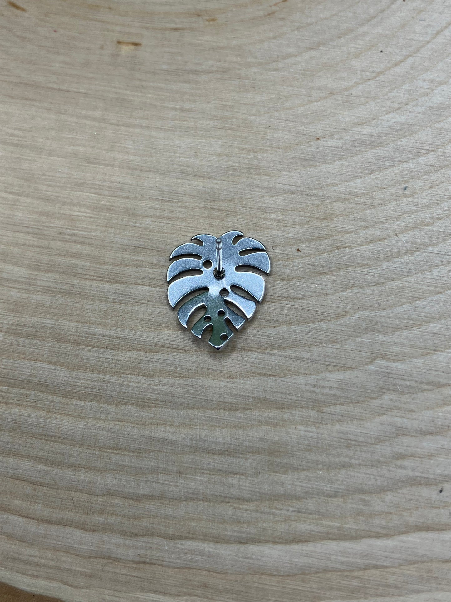 Large Curved Monstera Leaf Stud - Silver Tone