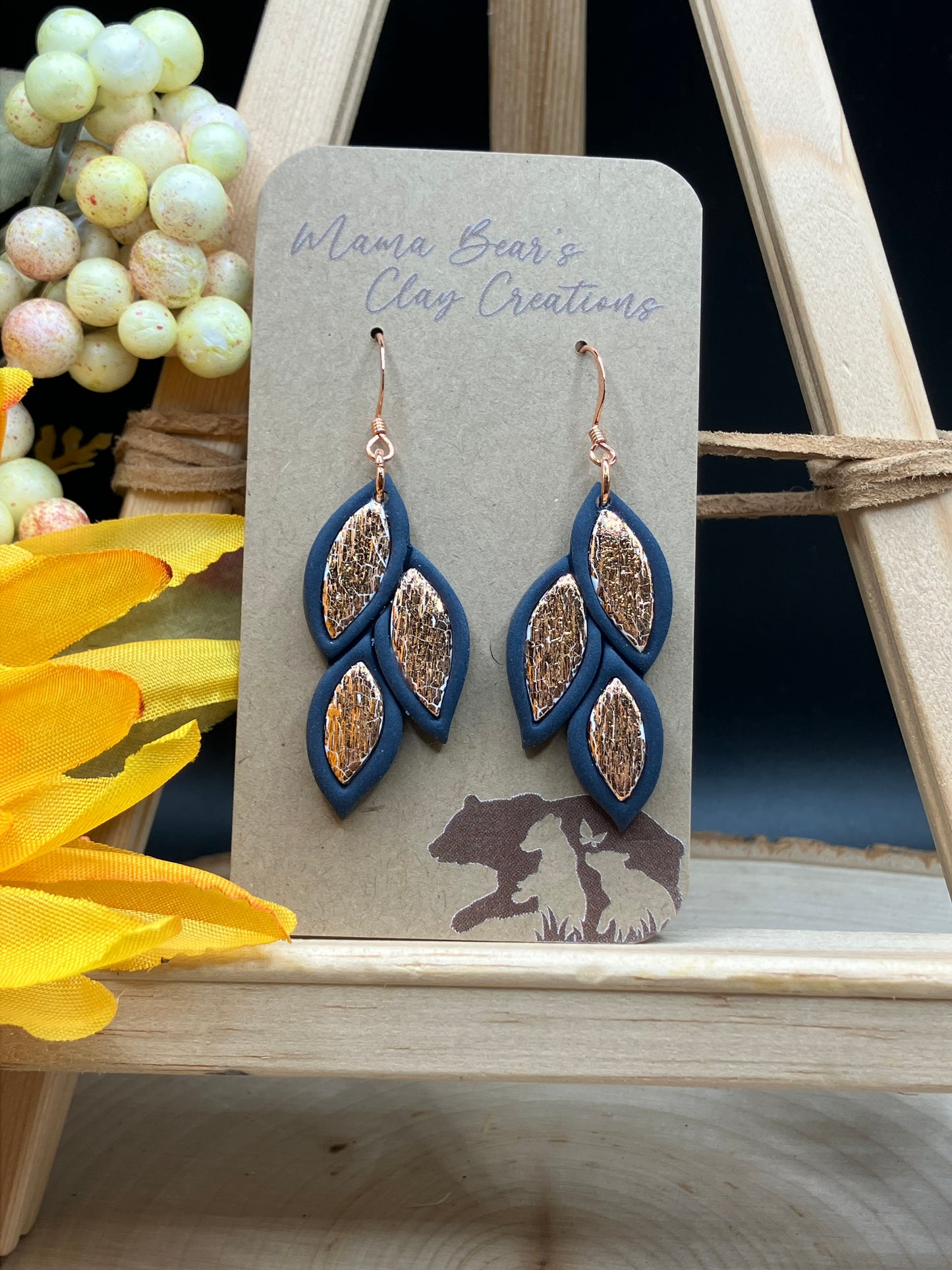 Falling Inlay Leaves - Navy/Copper