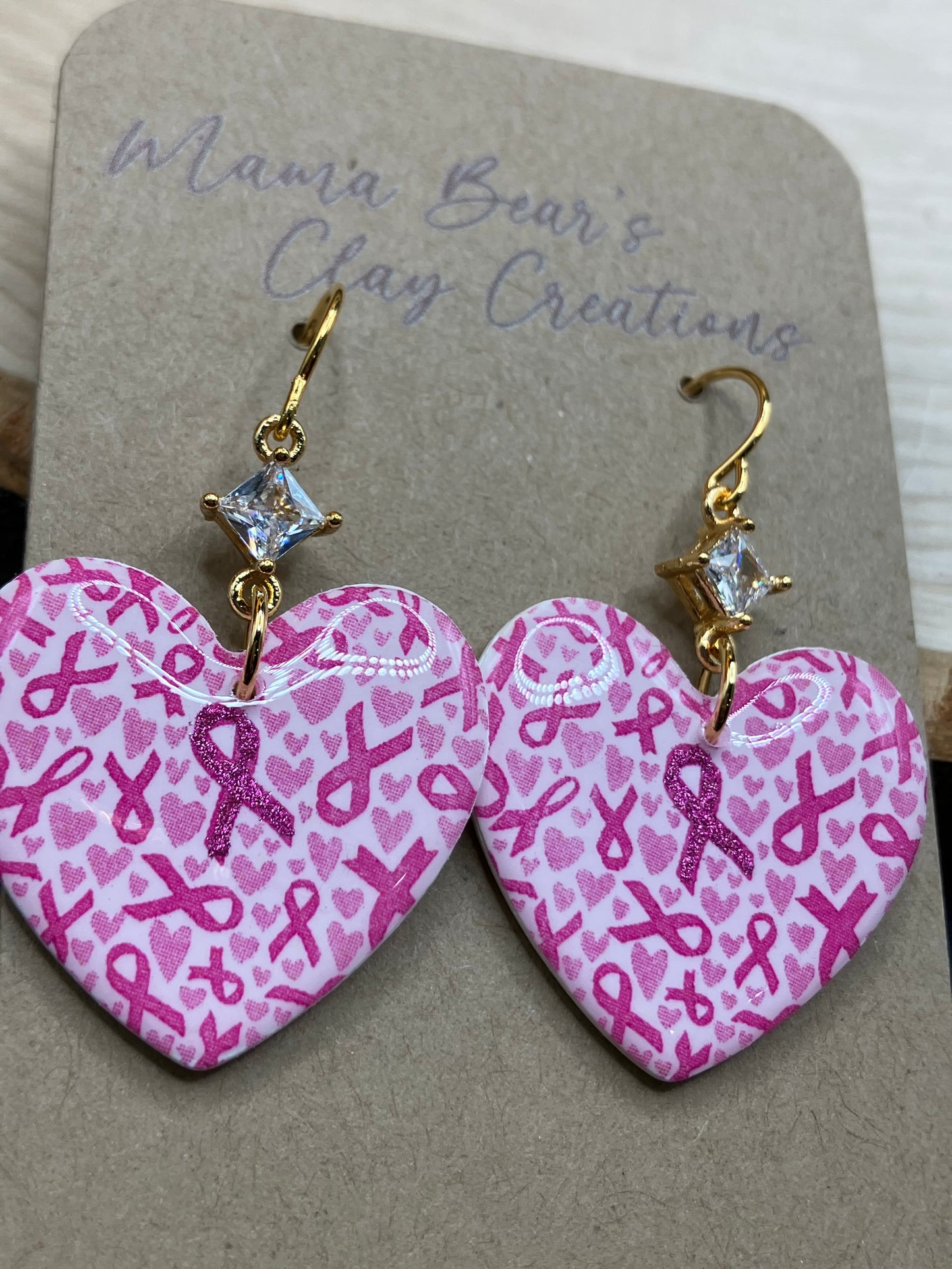 Holographic Breast Cancer Hearts - White cz
