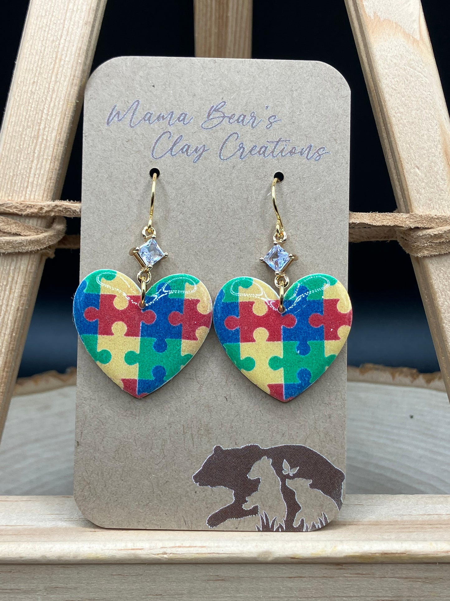 Autism Awareness Hearts - White cz