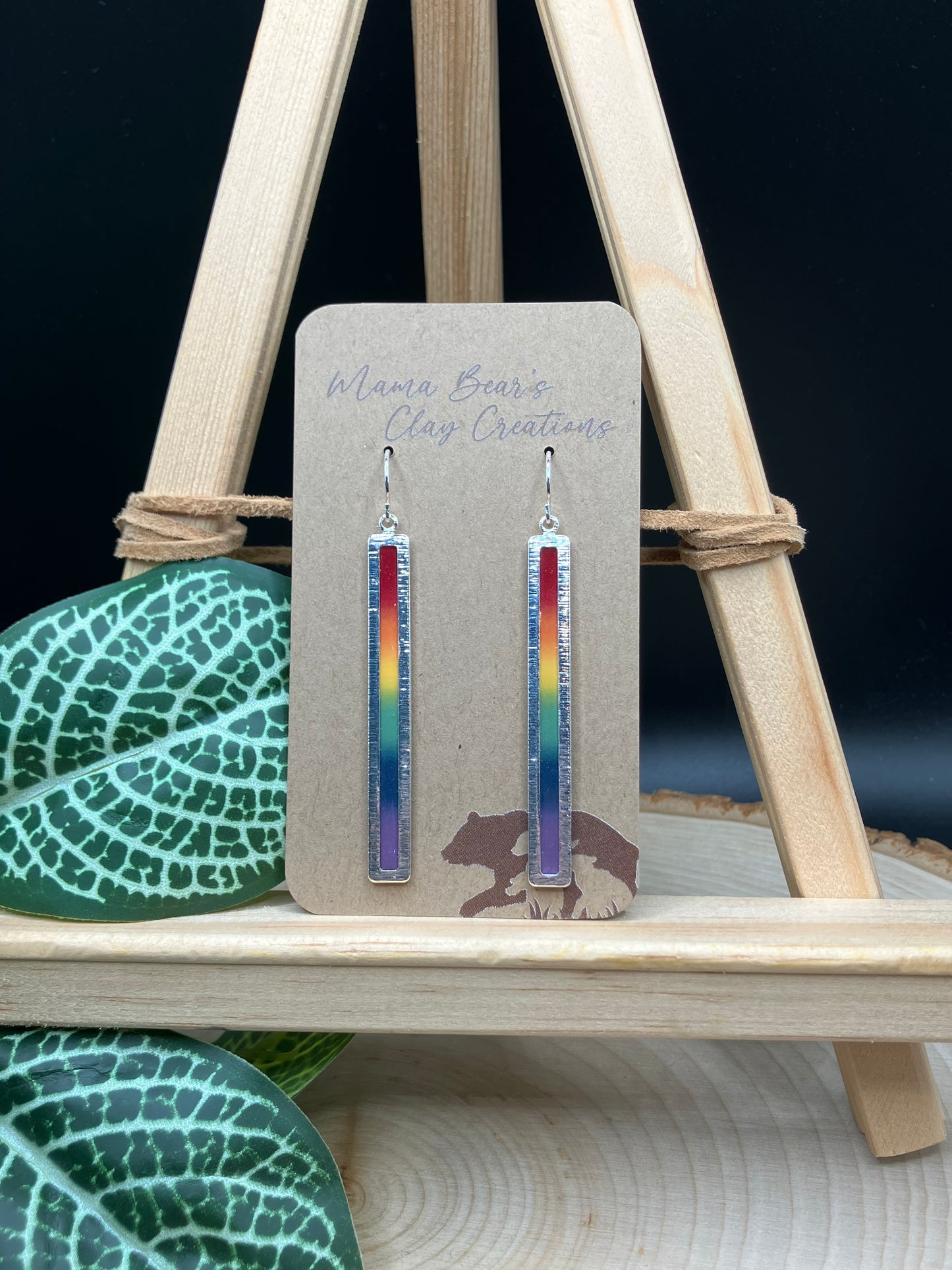 Rainbow Bar Bezel Dangle - Silver