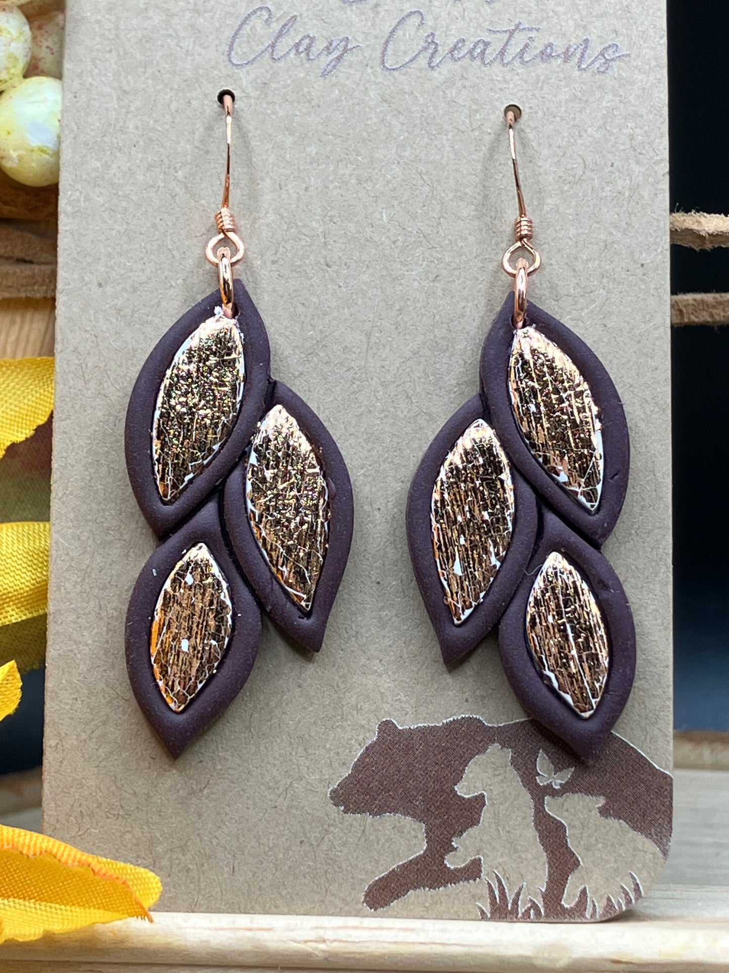 Falling Inlay Leaves - Eggplant/Copper