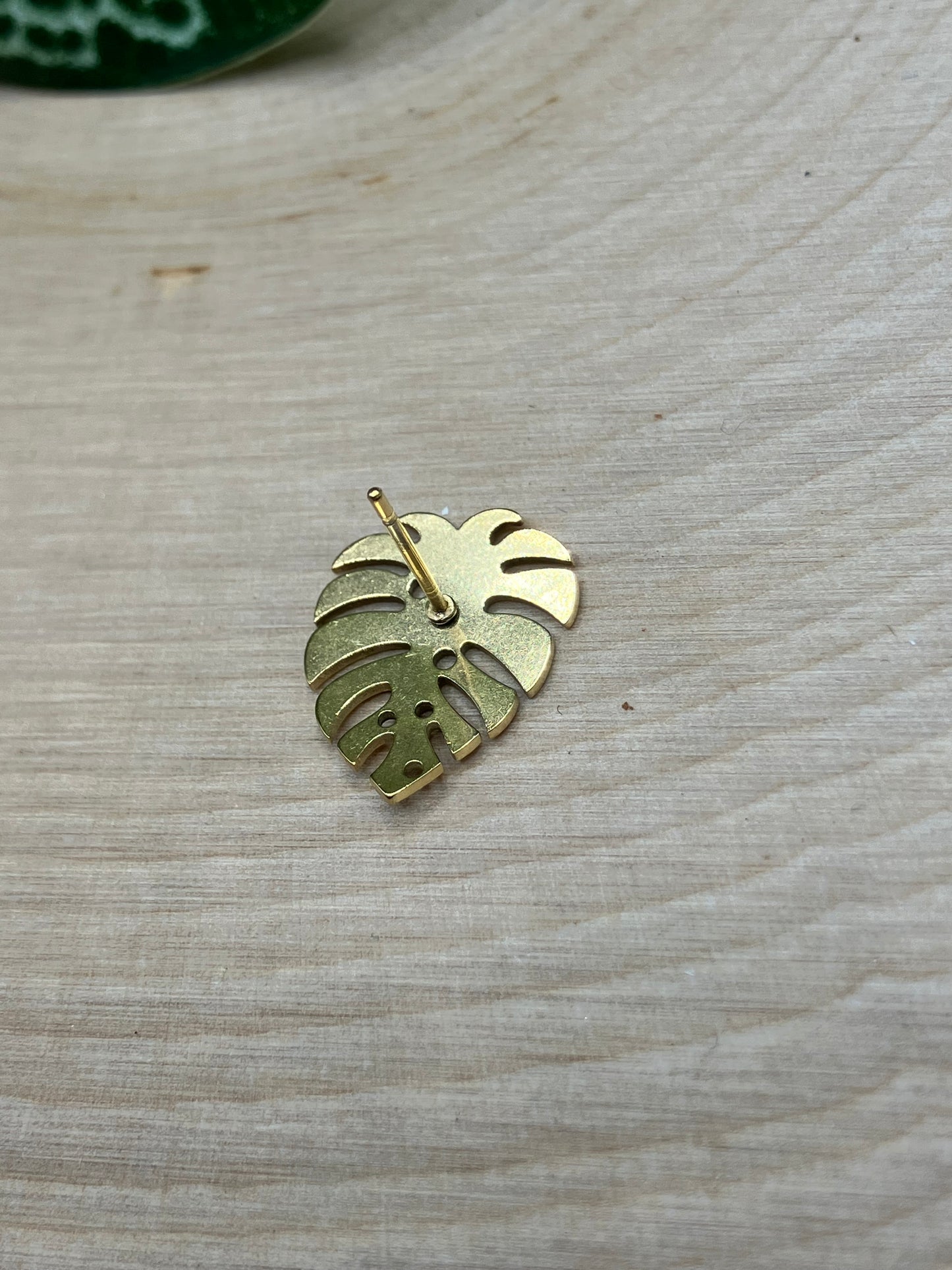 Large Curved Monstera Leaf Stud - Gold Tone