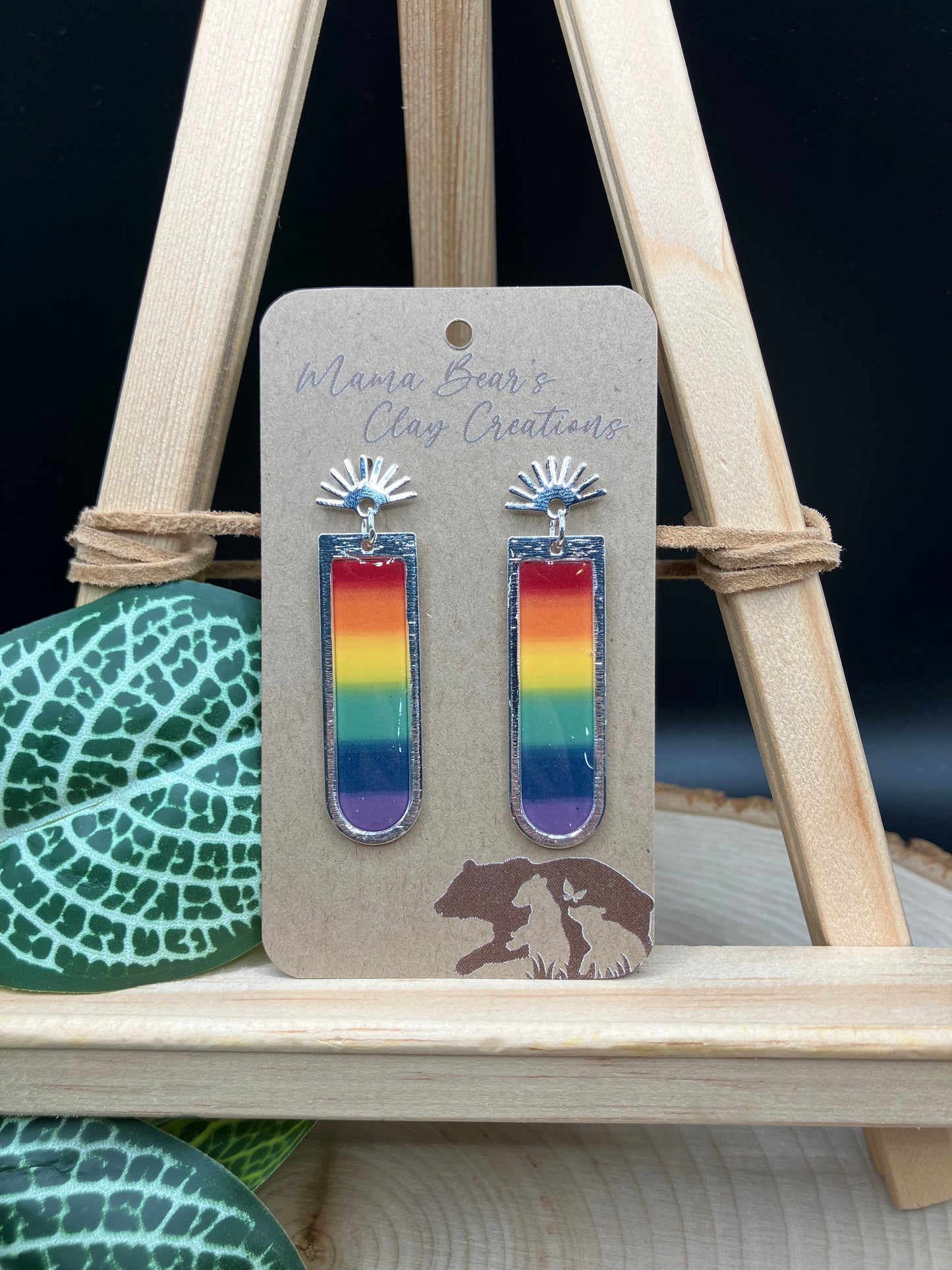Rainbow Wide Bezel Dangle - Silver