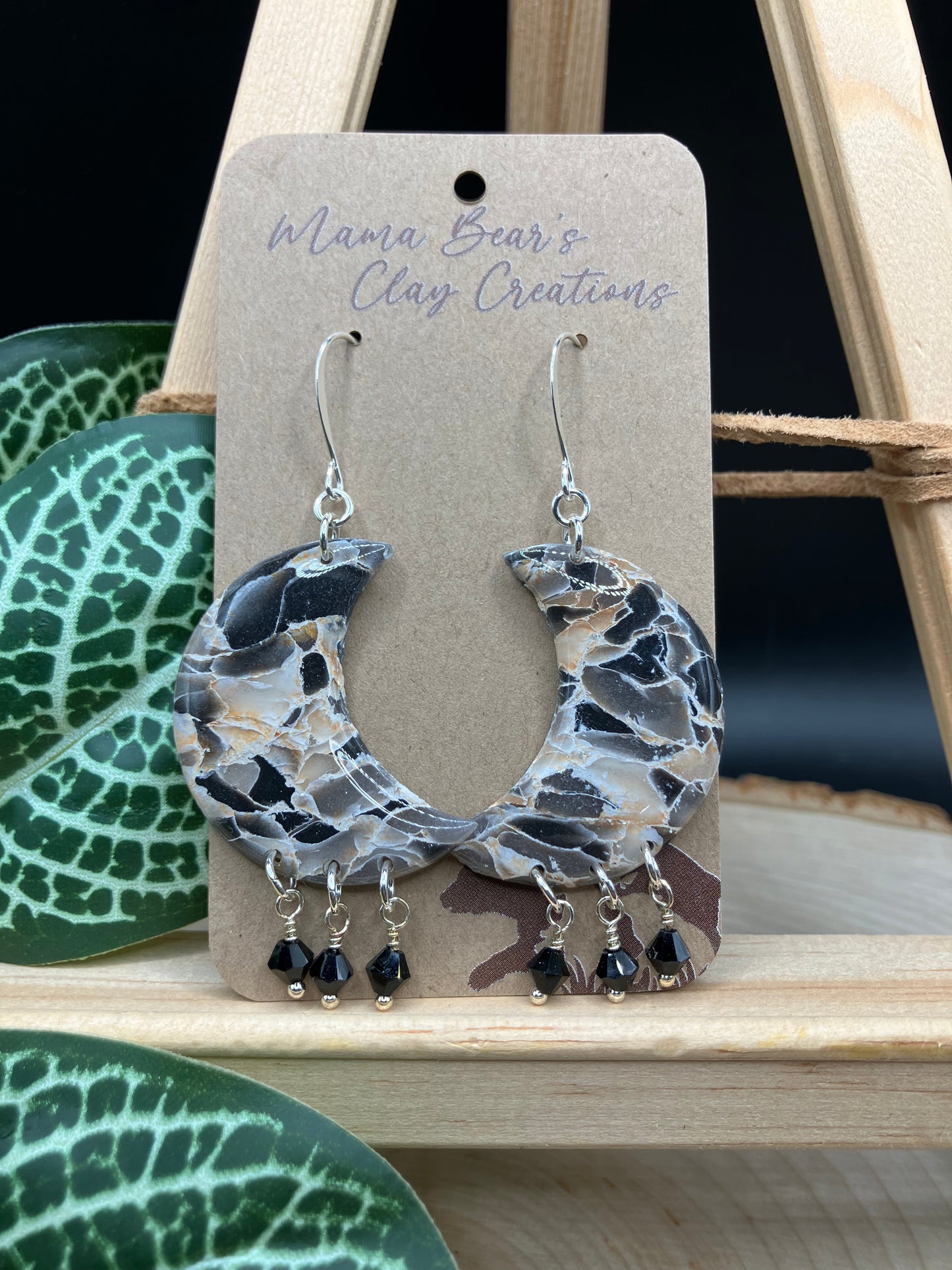 Granite Beaded Moons - Jet