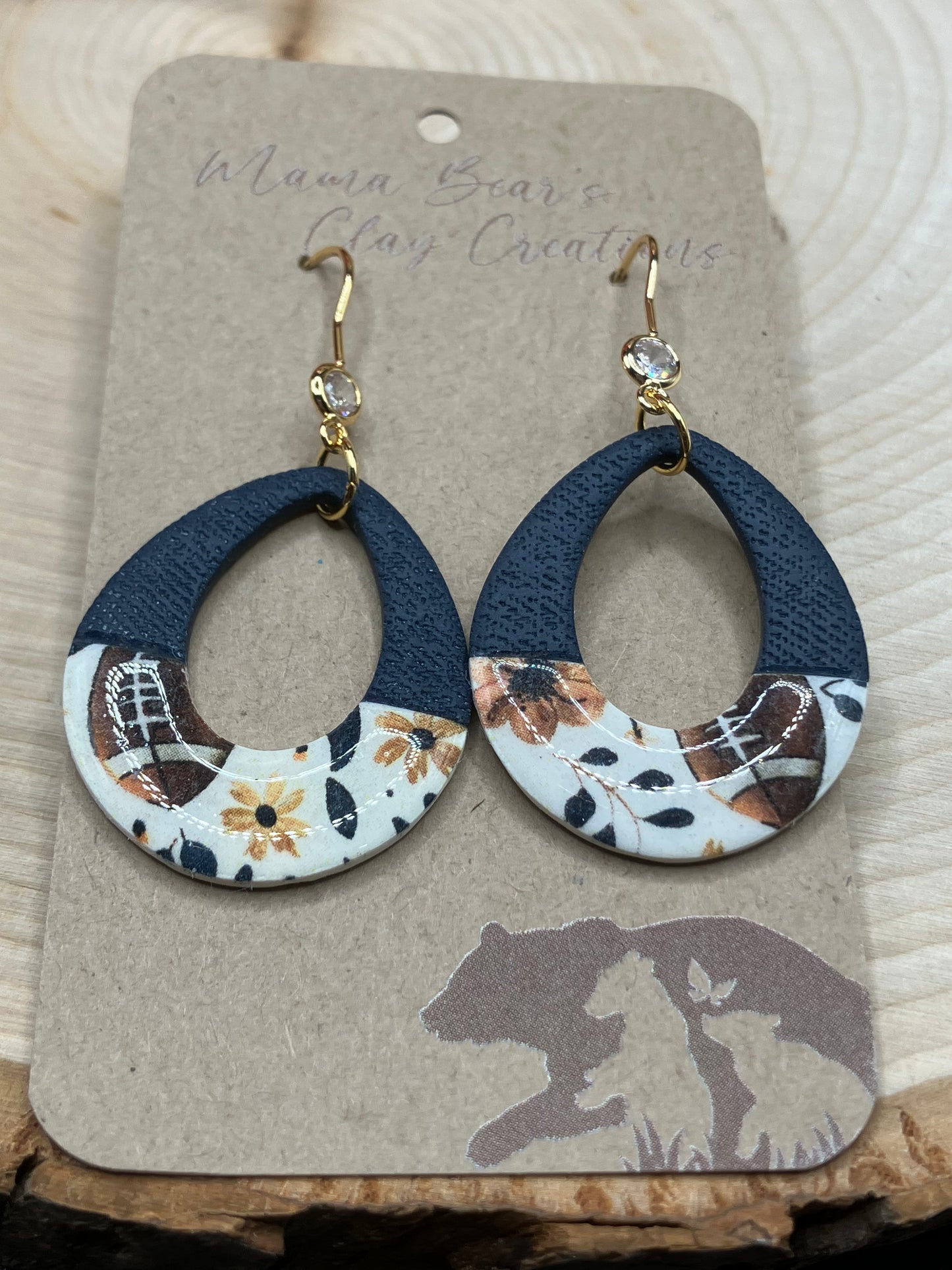 Footballs & Florals - Teardrop Donut Navy