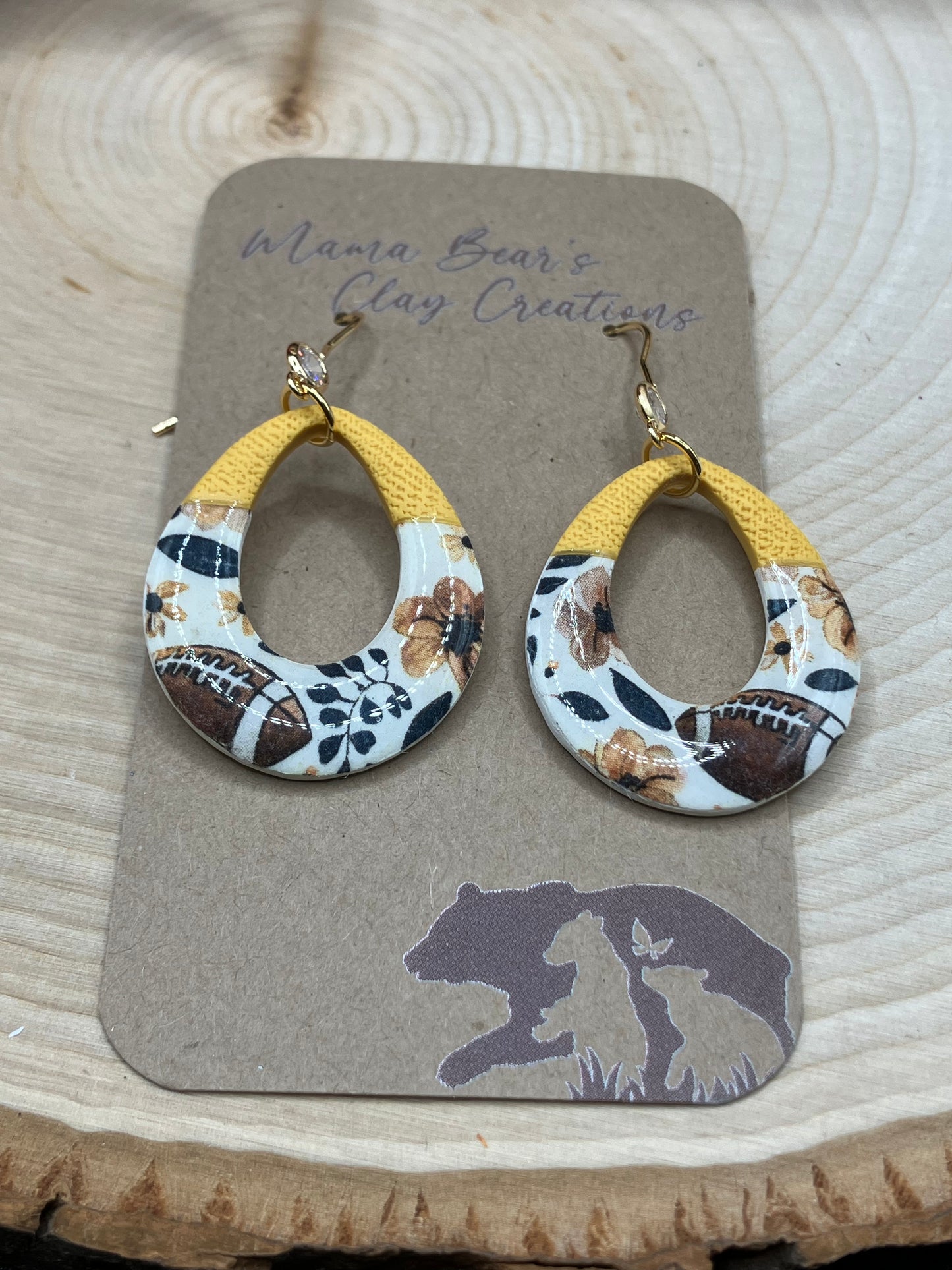 Footballs & Florals - Teardrop Donut Gold