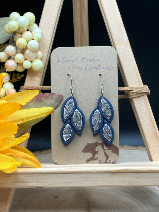 Falling Inlay Leaves - Navy/Silver