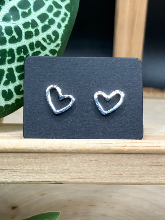Asymmetrical Heart Stud - Silver Tone