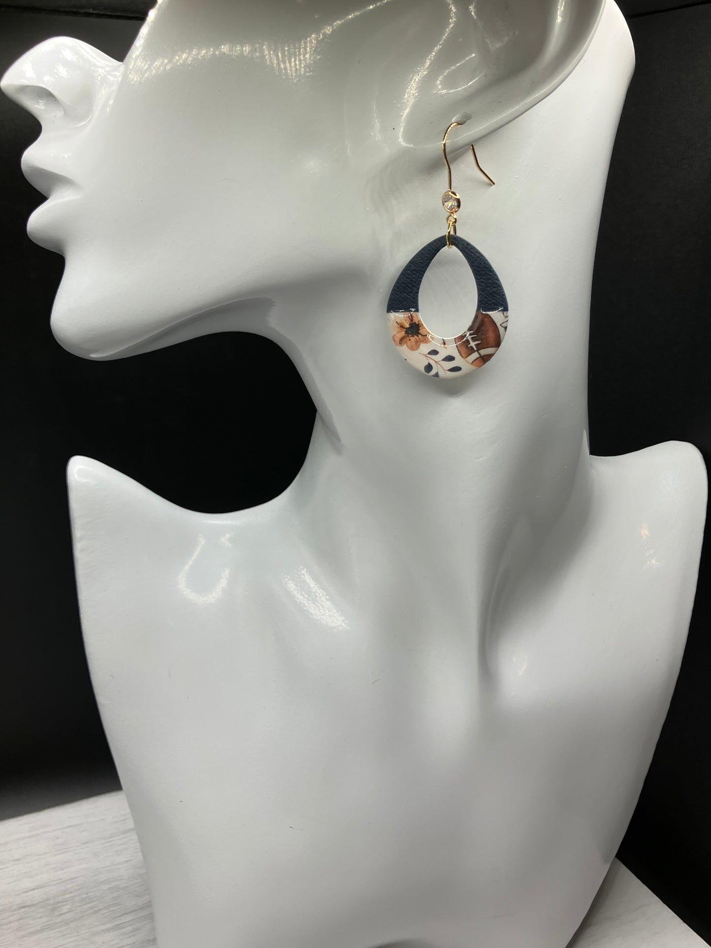 Footballs & Florals - Teardrop Donut Navy