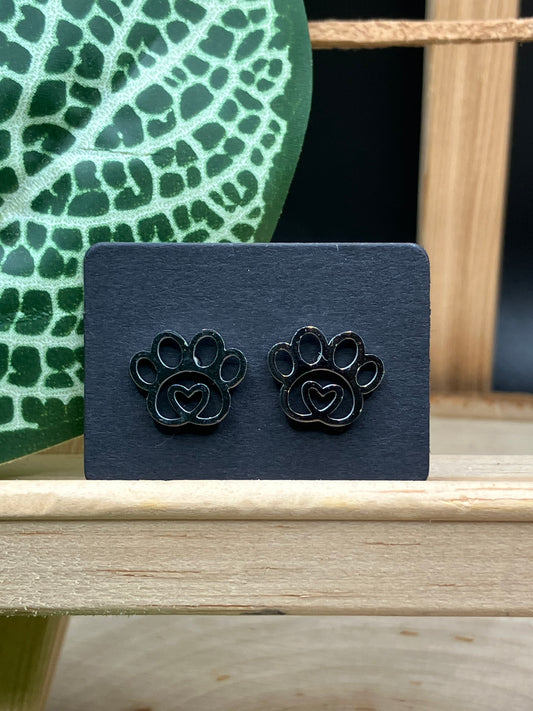 Loving Paw Print Stud - Silver Tone