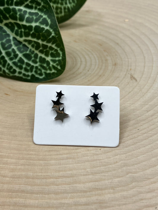 Stacked Stars Stud - Silver Tone