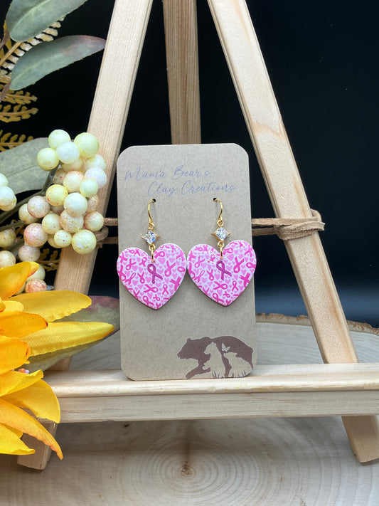Holographic Breast Cancer Hearts - White cz
