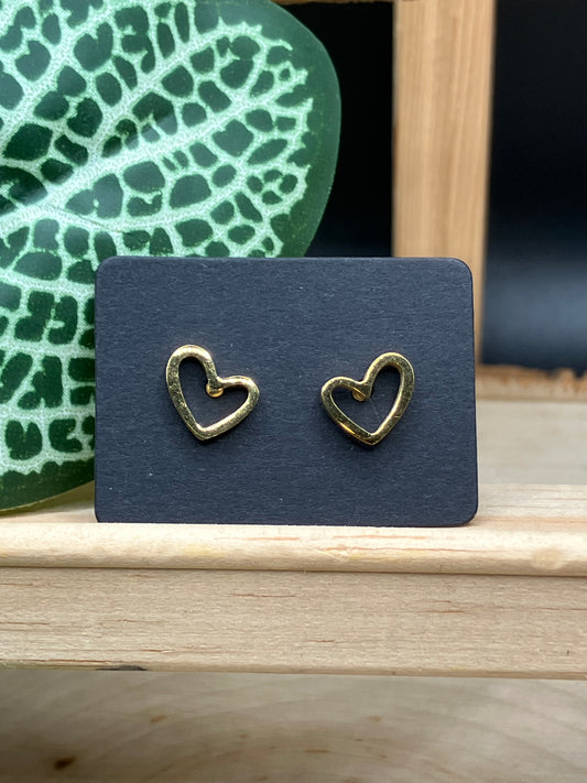Asymmetrical Heart Stud - Gold Tone