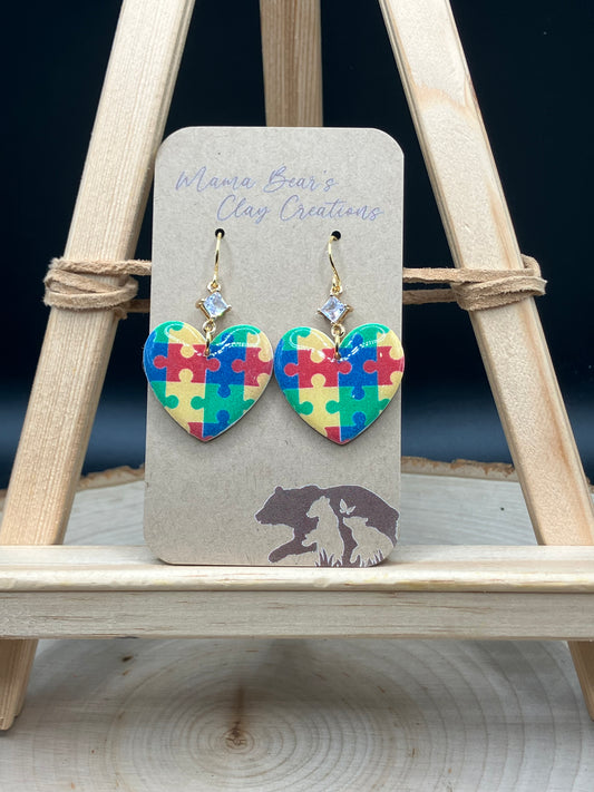 Autism Awareness Hearts - White cz