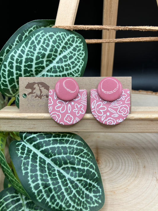 Pink Floral Statement Stud