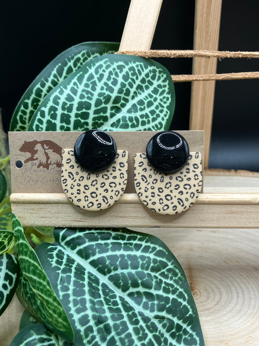 Black Over Cheetah Statement Stud