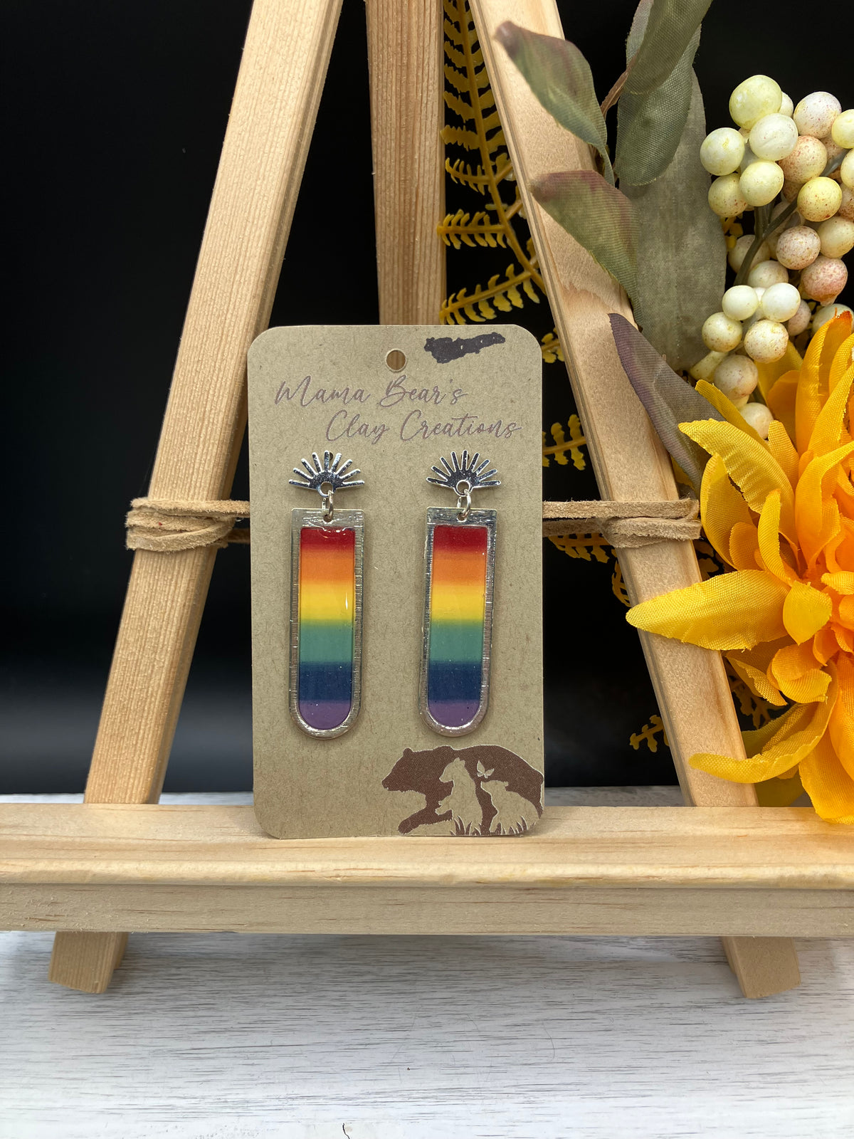 Rainbow Bezel Dangle - Silver Sunburst Post