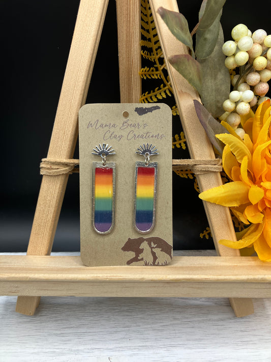 Rainbow Bezel Dangle - Silver Sunburst Post