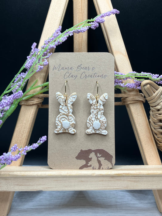 Lace Textured Metallic Easter Bunnies - Cream/Gold