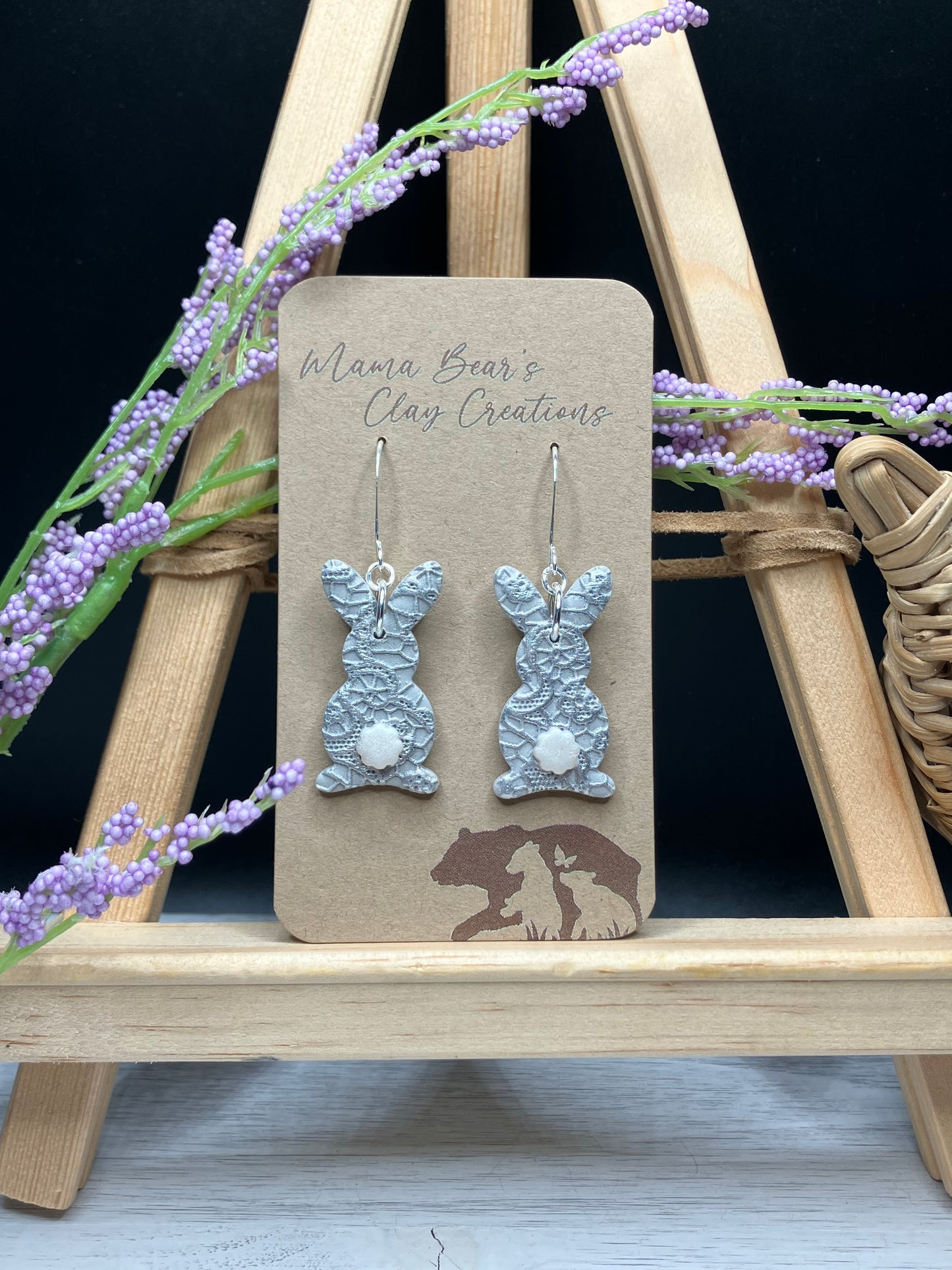 Lace Textured Metallic Easter Bunnies - Grey