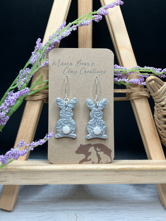 Lace Textured Metallic Easter Bunnies - Grey