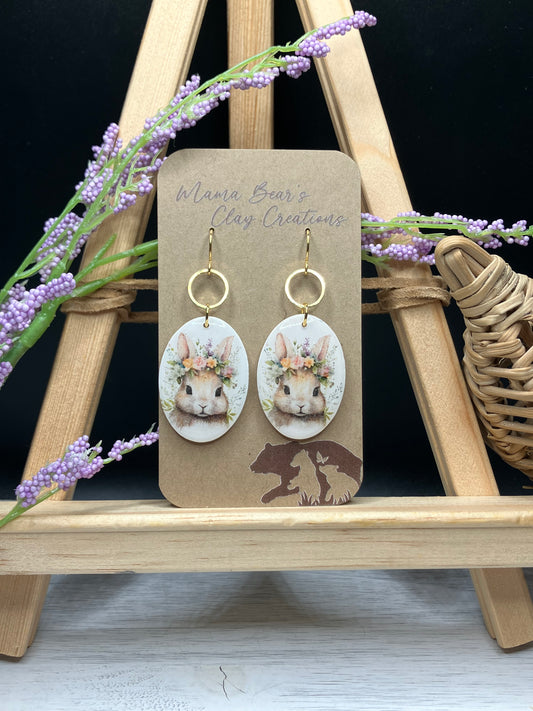 Floral Bunnies - Oval Gold