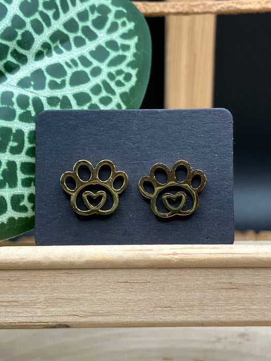 Loving Paw Print Stud - Gold Tone