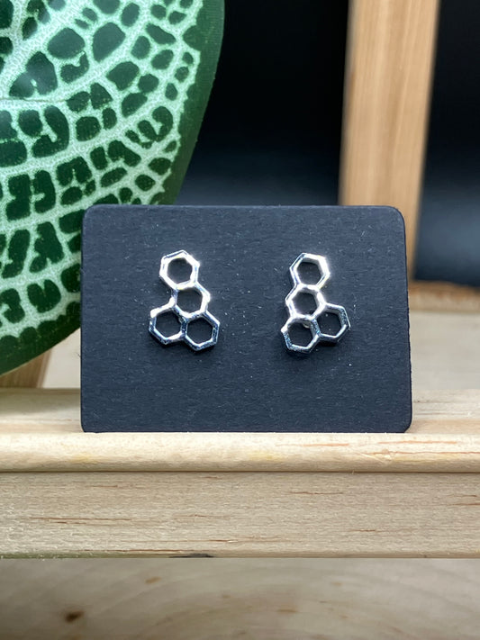 Honeycomb Stud - Silver Tone