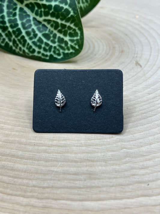 Tiny Leaf Stud - Silver Tone