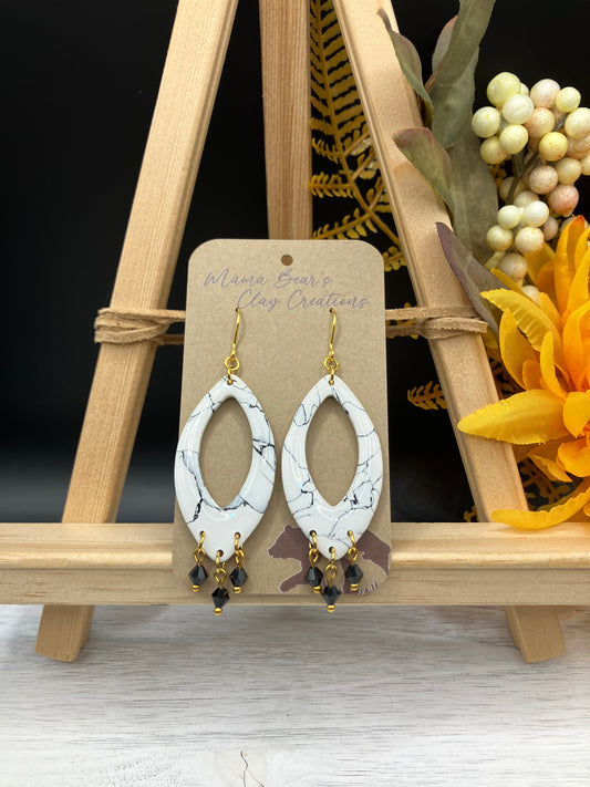 White Marble Donut Teardrop Beaded