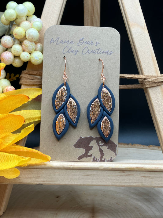 Falling Inlay Leaves - Navy/Copper