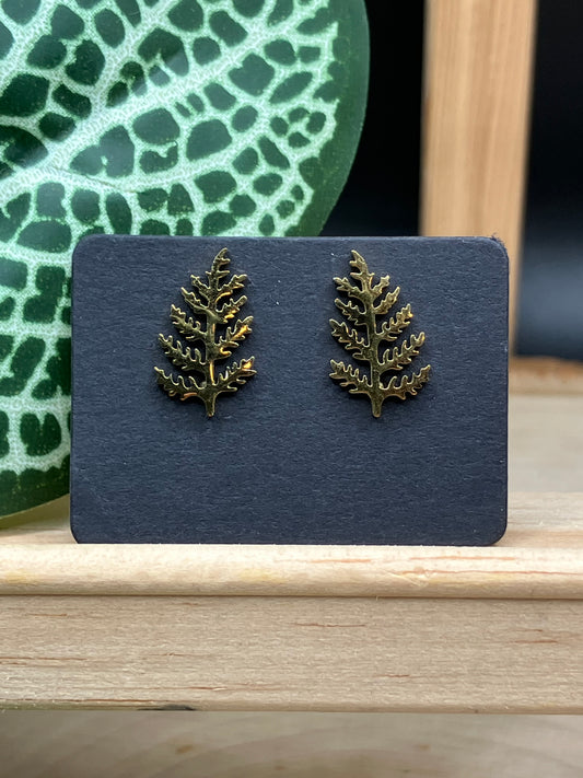 Fern Foliage Stud - Gold Tone