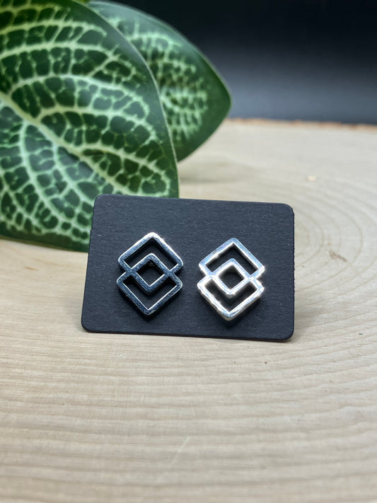 Double Rhombus Stud - Silver Tone