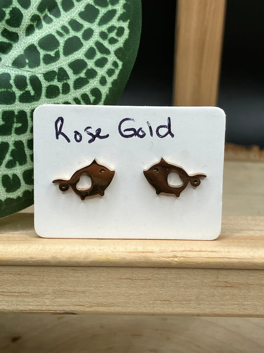 Pig Stud - Rose Gold Tone
