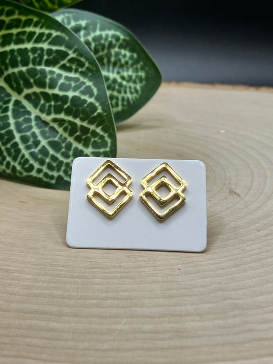 Double Rhombus Stud - Gold Tone