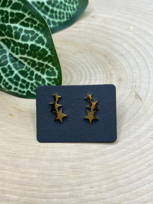 Stacked Stars Stud - Gold Tone