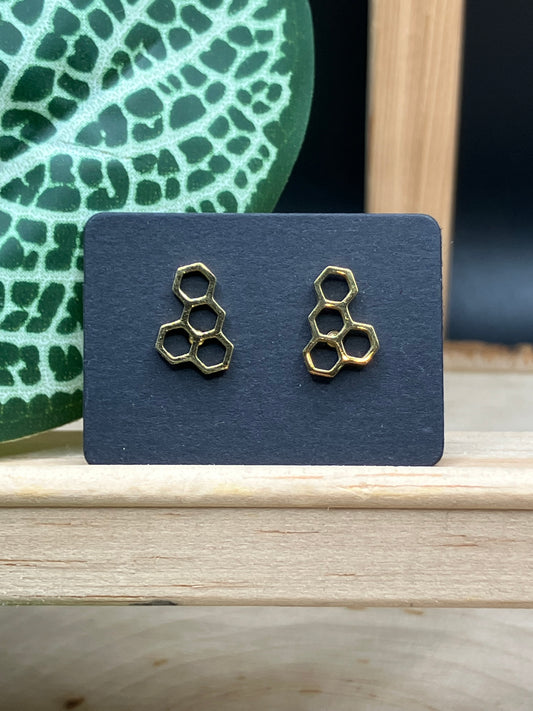 Honeycomb Stud - Gold Tone