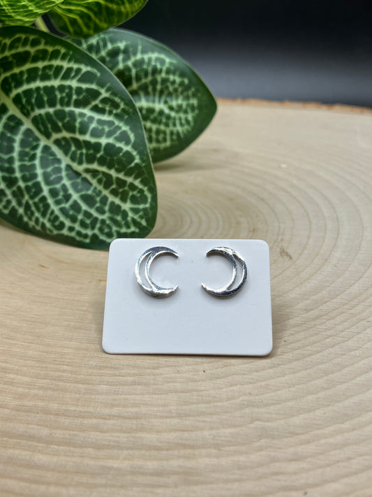 Crescent Moon Stud - Silver Tone