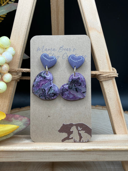 Purple Marble Dragonfly - Double Heart