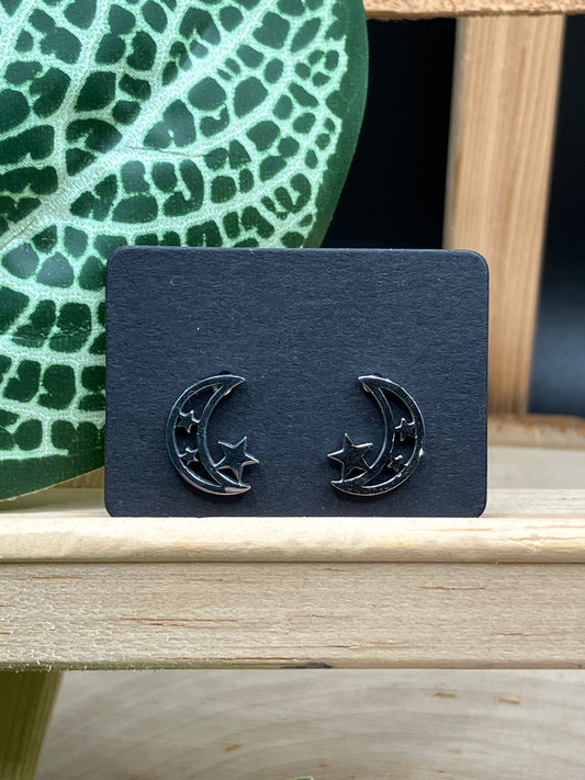 Moon & Star Stud - Silver Tone
