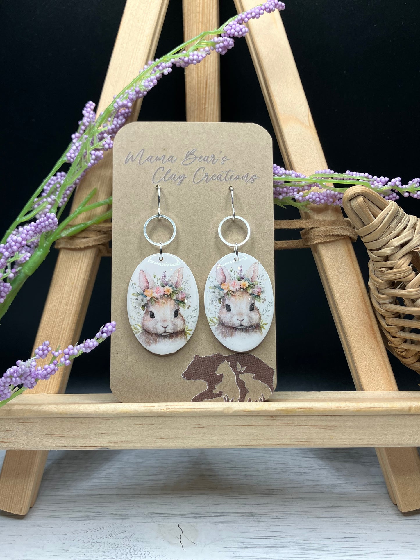 Floral Bunnies - Oval Silver