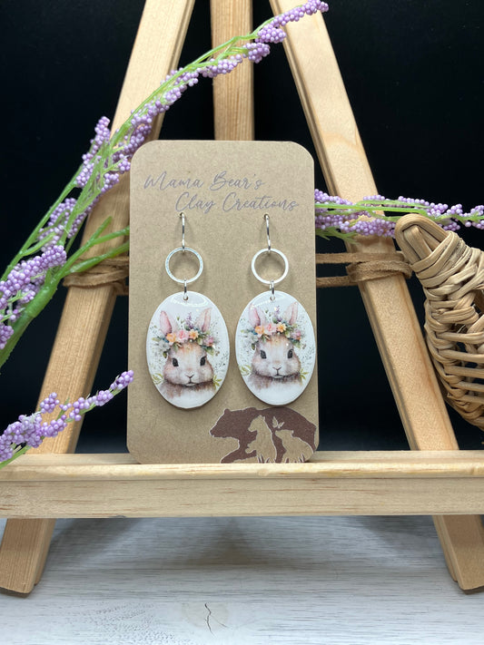 Floral Bunnies - Oval Silver