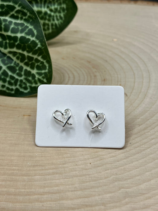 Twisted Heart Stud - Silver Tone
