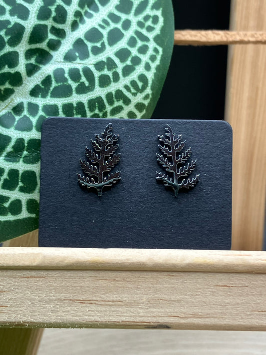 Fern Foliage Stud - Silver Tone