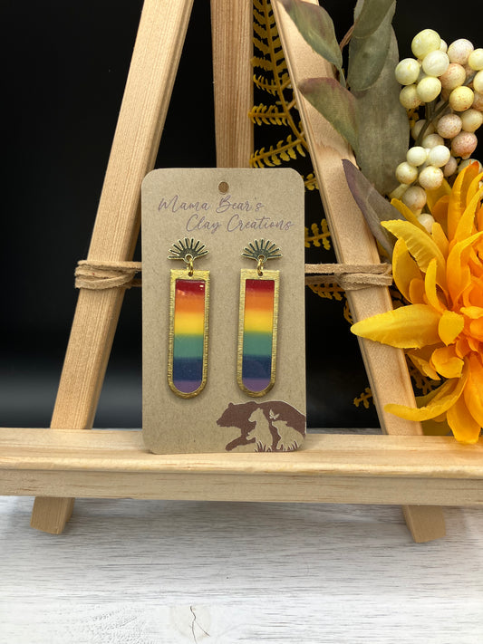 Rainbow Bezel Dangle - Gold Sunburst Post